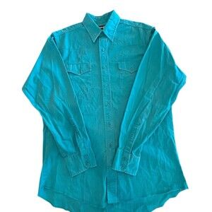 Wrangler Brushpopper Vintage Shirt Mens 16 1/2-35 SZ Large Turquois X Long Tails